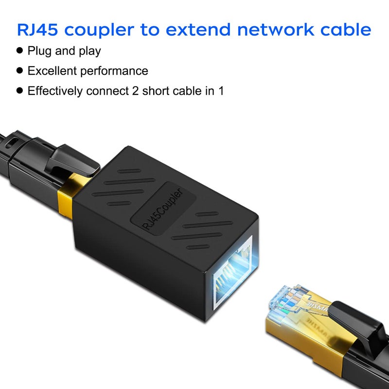 QINGLER موصل إيثرنت RJ45 Cat6، 6 حزمة موصل متسلسل للكيبلات إيثرنت Cat7 Cat6 Cat5e Cat5 أنثوي إلى أنثوي (أسود) - Image 2